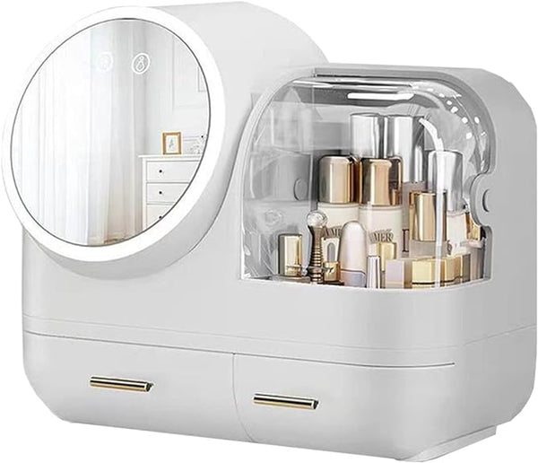 Makeup Organizer with LED Light Fan and Mirror