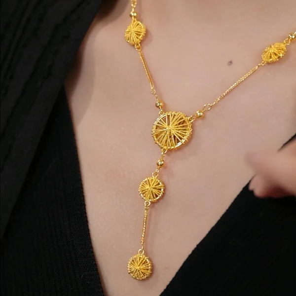 14K Gold Circle Tassel Necklace